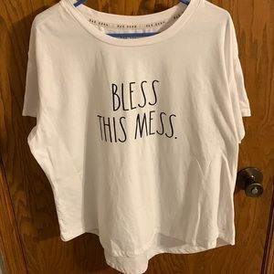 RAE DUNN 2x white short sleeve Bless this Mess